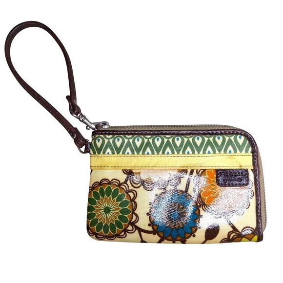 Fossil Key-Per Multicolor Floral Print Coated Canvas Zip-Around Wristlet - Picture 1 of 4